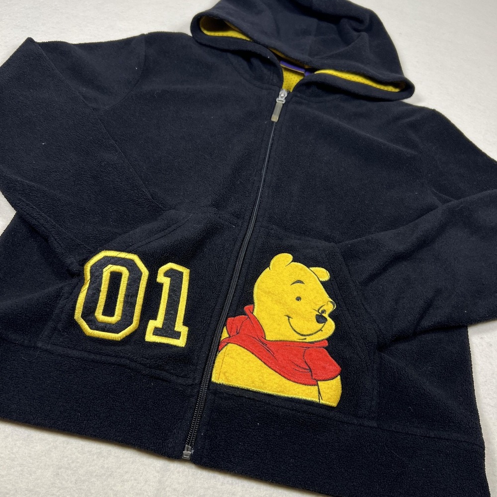 Disney Winnie The Pooh Hoodie Womens M Black Fleece Zip Up Y2K